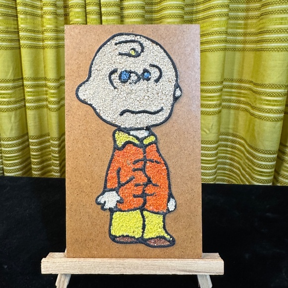 Vintage 1960s Charlie Brown Pebble Art, on Masonite, unframed - Picture 1 of 5